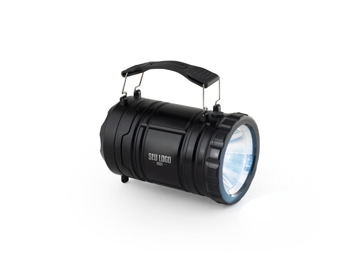 Lanterna 2 em 1 em ABS e PS com dois modos de uso: candeeiro para iluminar grandes áreas ou lanterna com pega lateral removível. Possui COB LED de 200 lúmens e LED de 1W. Ideal para campismo e atividades ao ar livre. Acompanha 3 pilhas AA e é fornecida em caixa de presente.