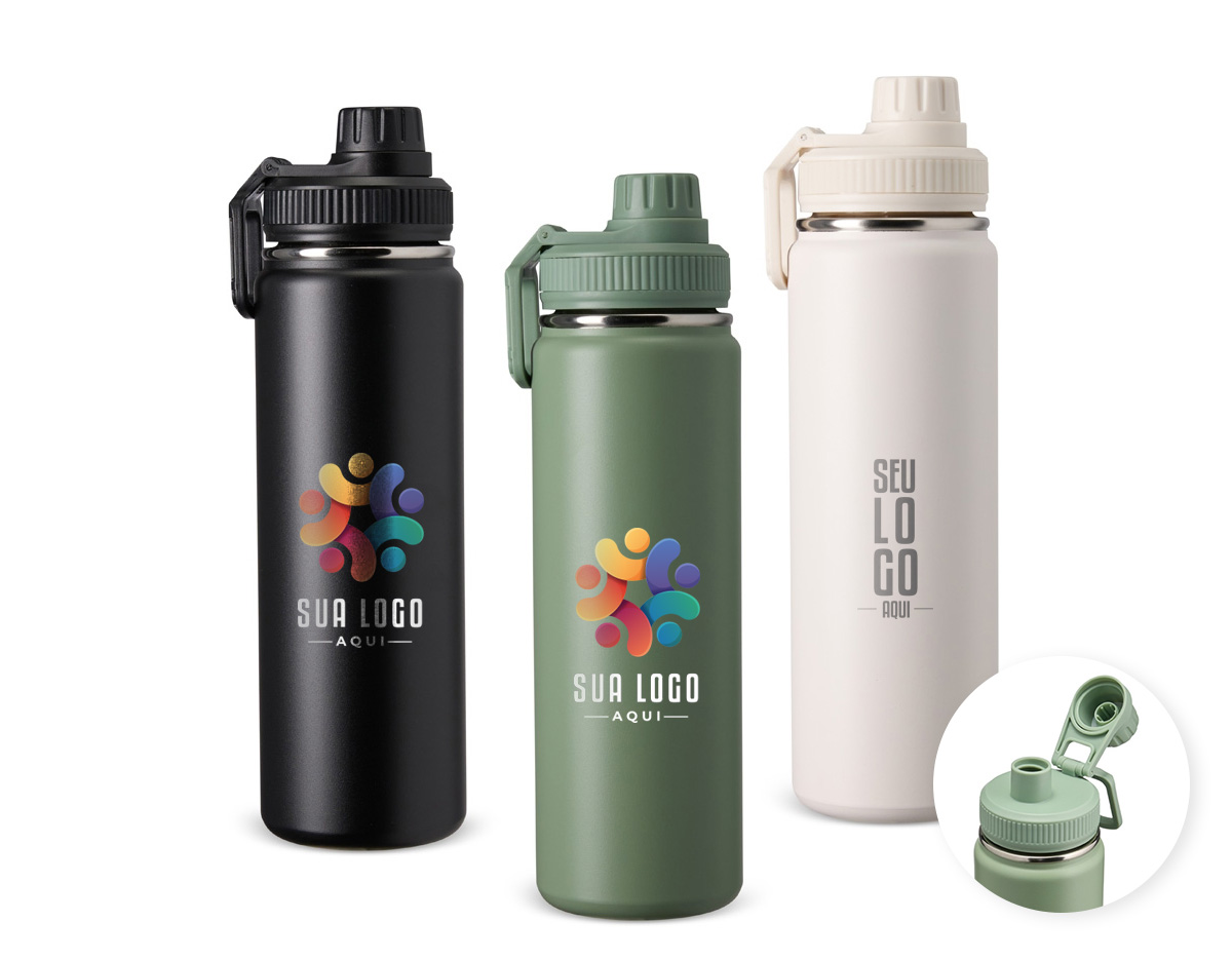 Garrafa térmica inox com capacidade de até 750ml. A pintura eletrostática garante uma cor duradoura e acabamento de maior qualidade. Sua parede dupla e isolamento à vácuo mantém o líquido conservado por mais tempo e permite o uso da garrafa sem a necessidade de se preocupar em entrar em contato direto com o calor interno ou vazamentos. Além disso, a garrafa conta com uma tampa rosqueável e uma alça que facilita o transporte para qualquer lugar.