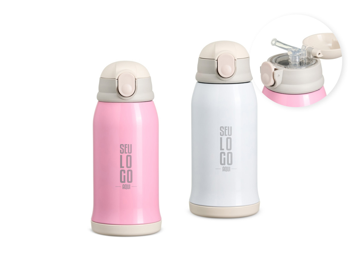 Garrafa térmica de 550ml em aço inox SUS 316, ideal para conservar a temperatura de bebidas por mais tempo. Possui tampa com proteção para o canudo, evitando impurezas, e bico de silicone acionado por botão. Prática para o consumo de sucos, refrigerantes e outras bebidas em qualquer lugar.