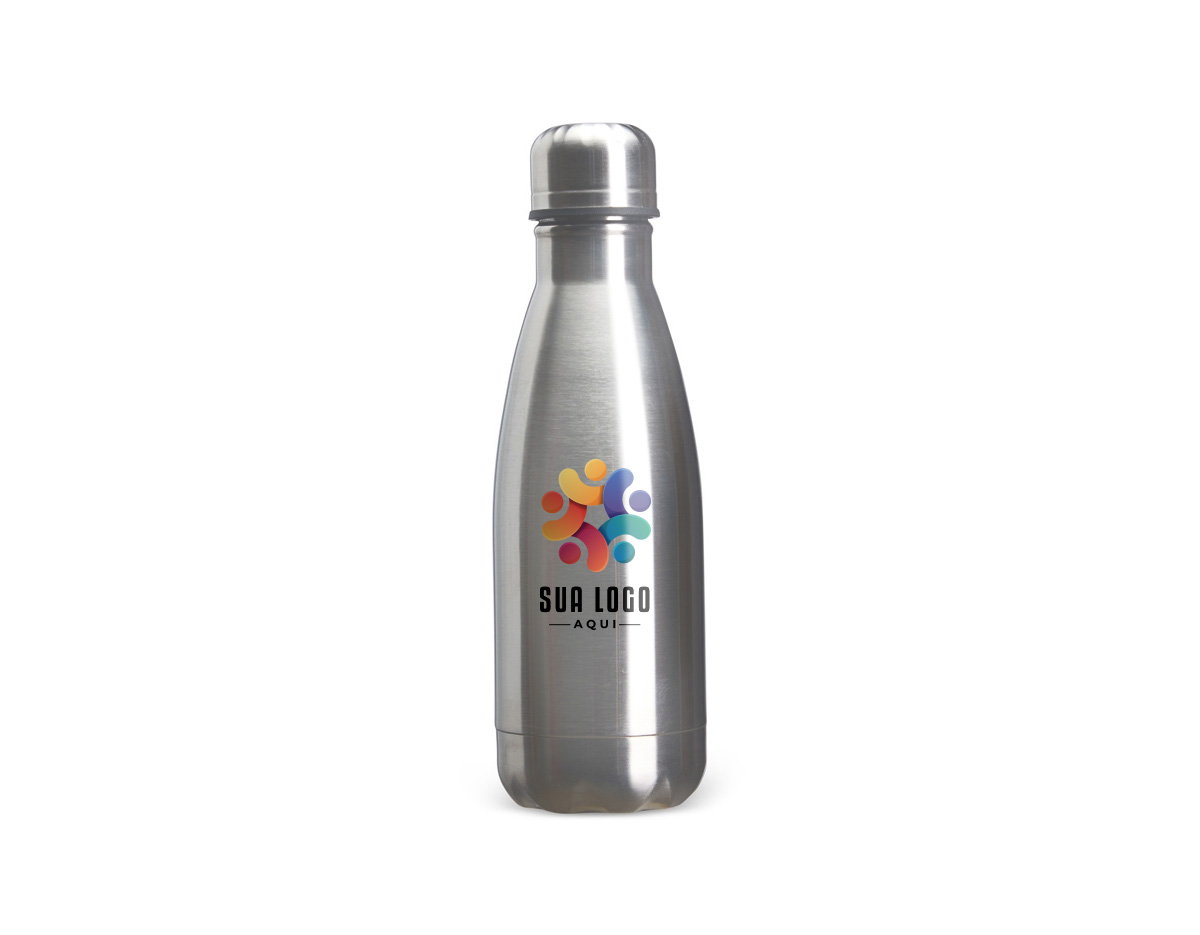 Garrafa térmica de 350ml feita em inox com parede dupla e isolamento a vácuo, mantendo líquidos na temperatura ideal por mais tempo. Possui acabamento em aço escovado, que alia resistência e estilo moderno, sendo uma opção prática para uso diário.