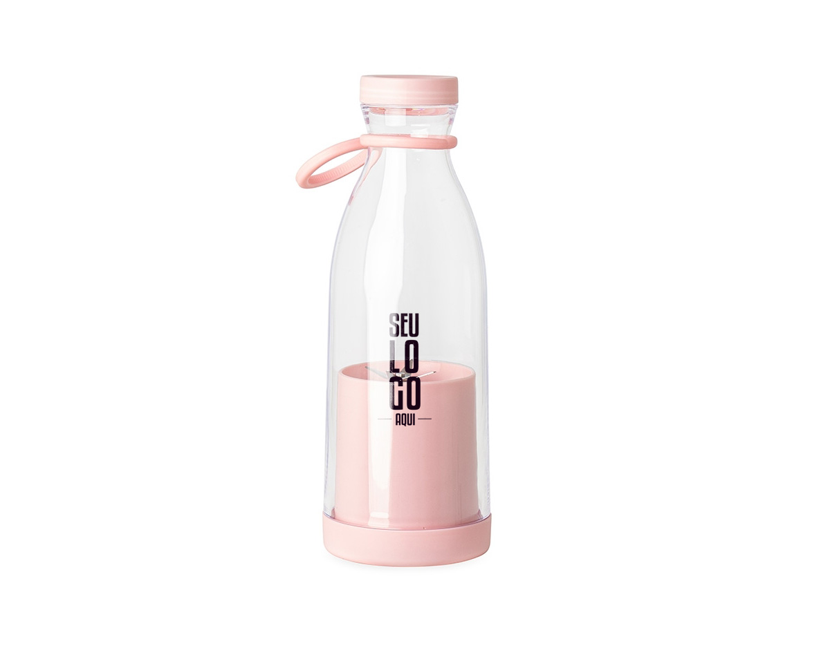 Liquidificador portátil sem fio com capacidade de 380ml, ideal para sucos e smoothies. Possui 6 lâminas de aço inoxidável que trituram frutas, vegetais e gelo. Fácil de usar com um botão e copo removível para limpeza. Acompanha cabo USB. Não ultrapassar 300ml de ingredientes líquidos/sólidos.