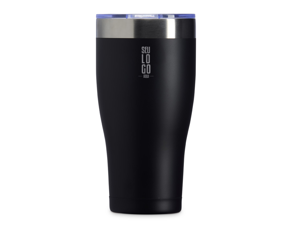 Copo térmico robusto com capacidade de 880ml, fabricado em aço inoxidável de alta durabilidade. Conta com tampa funcional equipada com bocal para beber e trava de segurança, oferecendo praticidade e evitando vazamentos. Ideal para bebidas quentes ou frias, perfeito para o dia a dia, viagens ou atividades ao ar livre.
