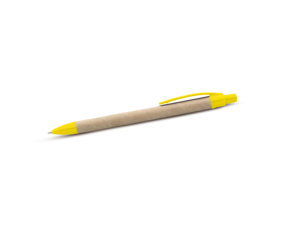 Caneta esferográfica com corpo em papel kraft, ideal para quem busca uma opção sustentável e prática. Possui clipe e ponteira de plástico resistente, proporcionando leveza e funcionalidade no uso diário. Perfeita para ações promocionais, brindes ou uso pessoal, unindo responsabilidade e estilo.