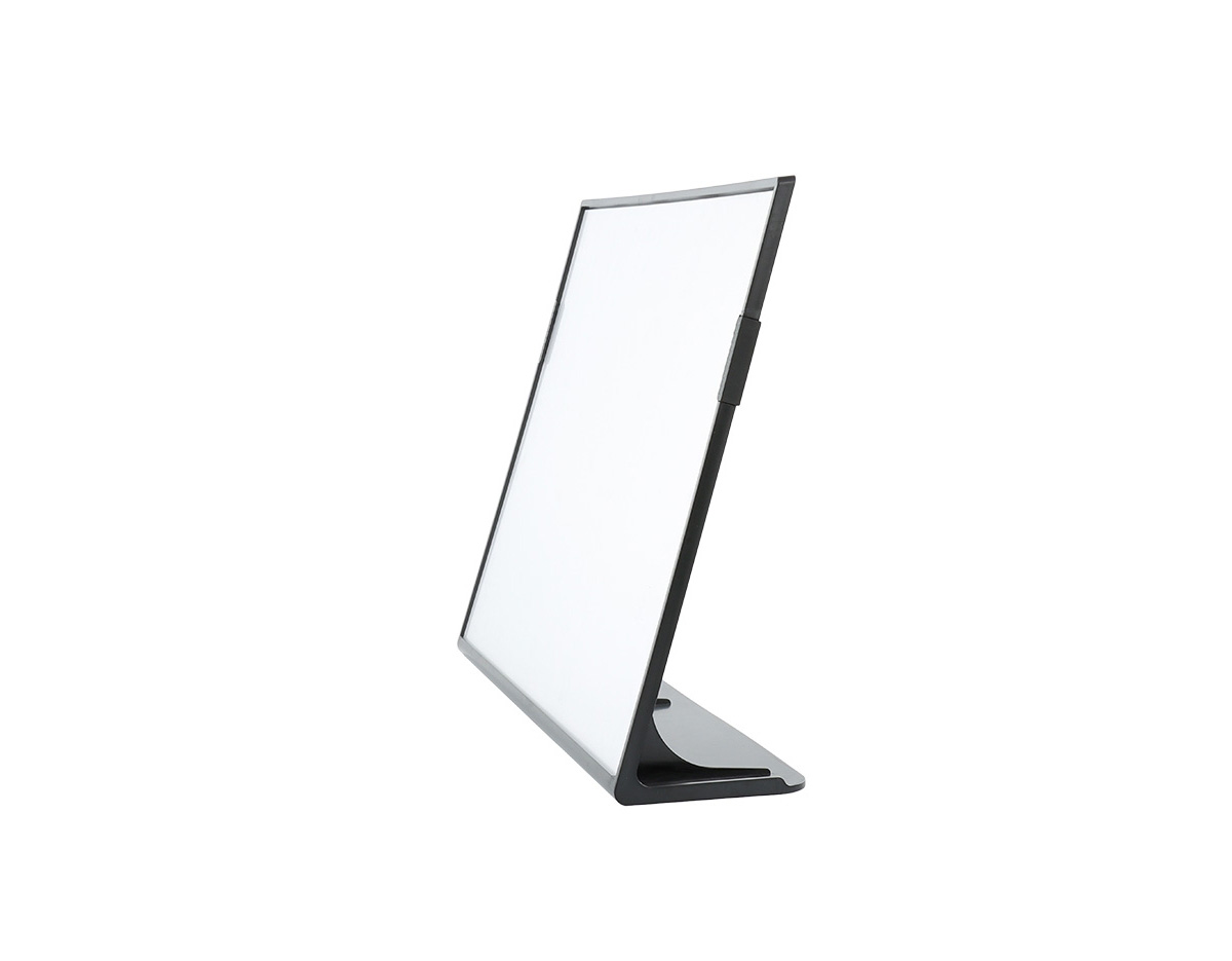 Expositor porta-retrato no formato A4, produzido em poliestireno resistente, com placa acrílica transparente para proteger e valorizar o conteúdo exibido. Ideal para uso em ambientes comerciais, eventos, recepções e escritórios, oferecendo praticidade e apresentação elegante.