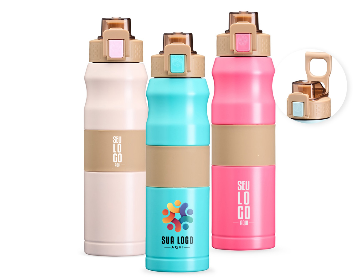 A squeeze térmica que vai te acompanhar em todos os momentos! Com 550ml de capacidade, ela é feita em inox SUS 304, trazendo resistência e praticidade para o dia a dia. A tampa rosqueável plástica com trava garante aquele toque de segurança, e a alça flexível facilita o transporte para qualquer lugar. Além disso, conta com um detalhe emborrachado removível, oferecendo uma pegada firme. Leve, prática e cheia de estilo para uma hidratação com muito mais conforto!
