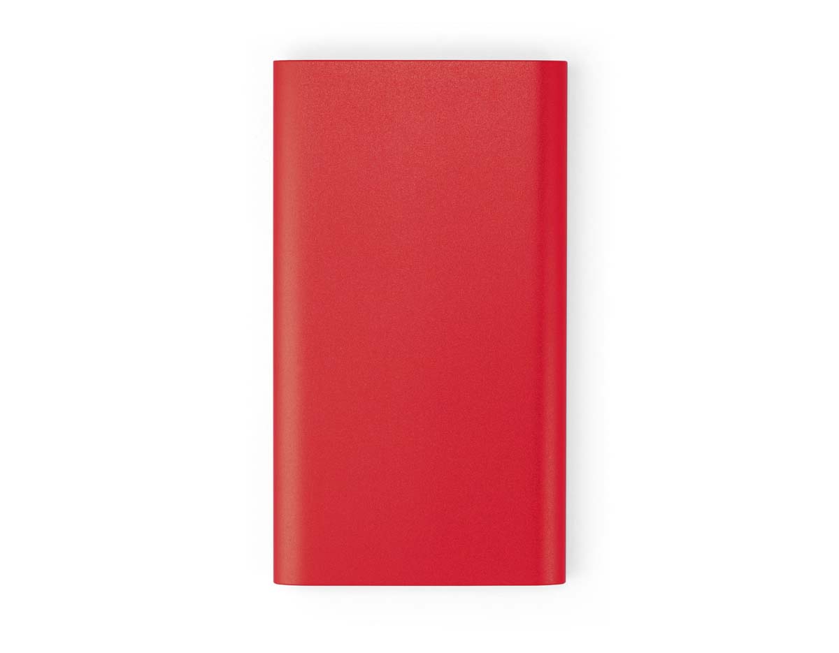 Bateria portátil com carregador wireless em alumínio 100% reciclado. Bateria de polímero de lítio com capacidade de 4.000 mAh e tempo de vida de = 500 ciclos. Com LED indicador de carga, uma porta de entrada USB-C, uma porta de saída USB-A e potência de carregamento sem fios de 5W.