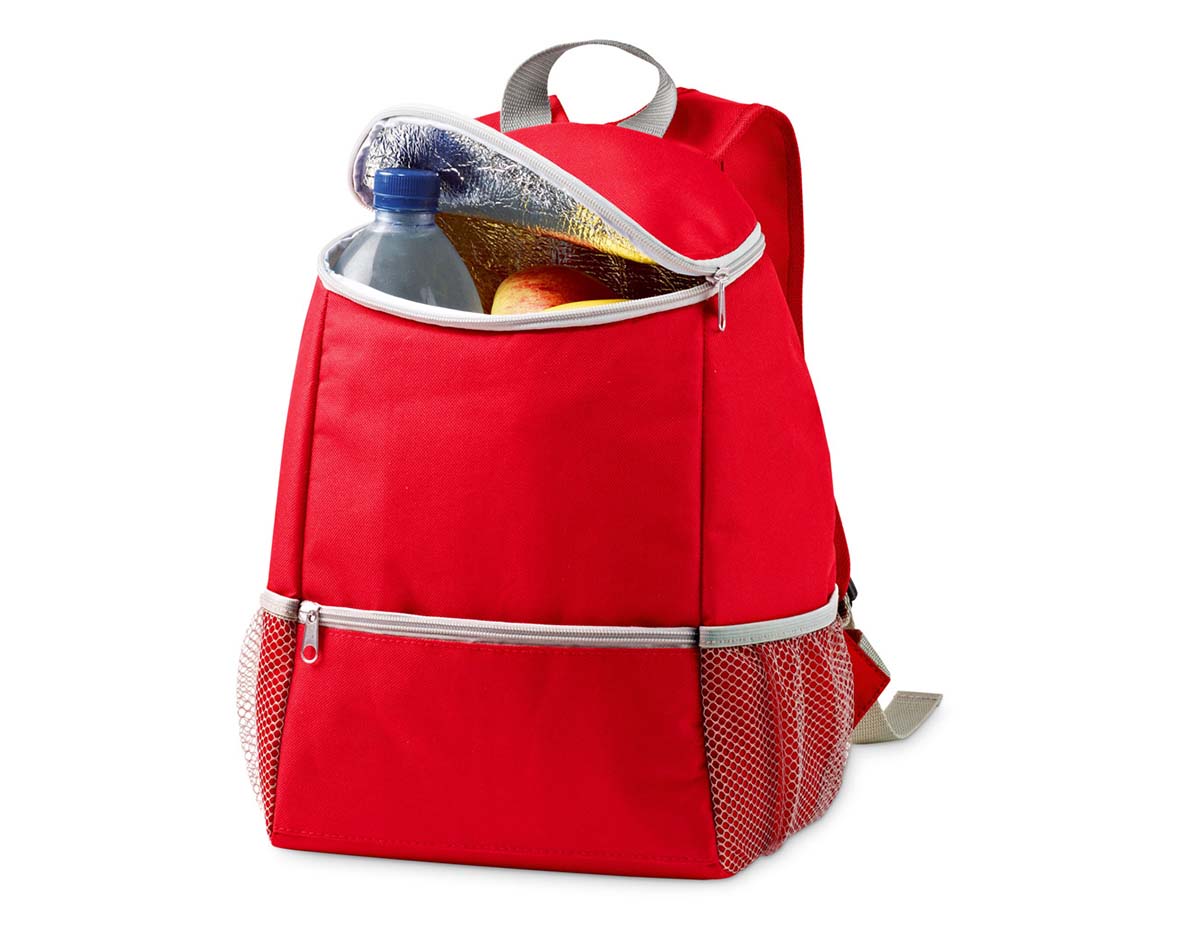Mochila térmica confeccionada em poliéster 600D, com capacidade de até 10 litros. Possui bolso frontal com zíper para fácil acesso e dois bolsos laterais em tela mesh, ideais para garrafas ou pequenos itens. Perfeita para piqueniques, viagens ou uso diário com praticidade e estilo.