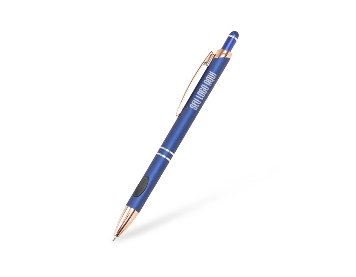 A elegância e o conforto combinados em uma única caneta esferográfica para garantir uma escrita mais agradável através da sua construção metálica e seu par de grips em borracha, além de ponta e clipe em plástico. Sua carga azul de 1.0 mm possui acionamento por clique com ponteira emborrachada que que permite seu uso como uma caneta touch para interação com smartphones, tablets e demais dispositivos de telas touchscreen.