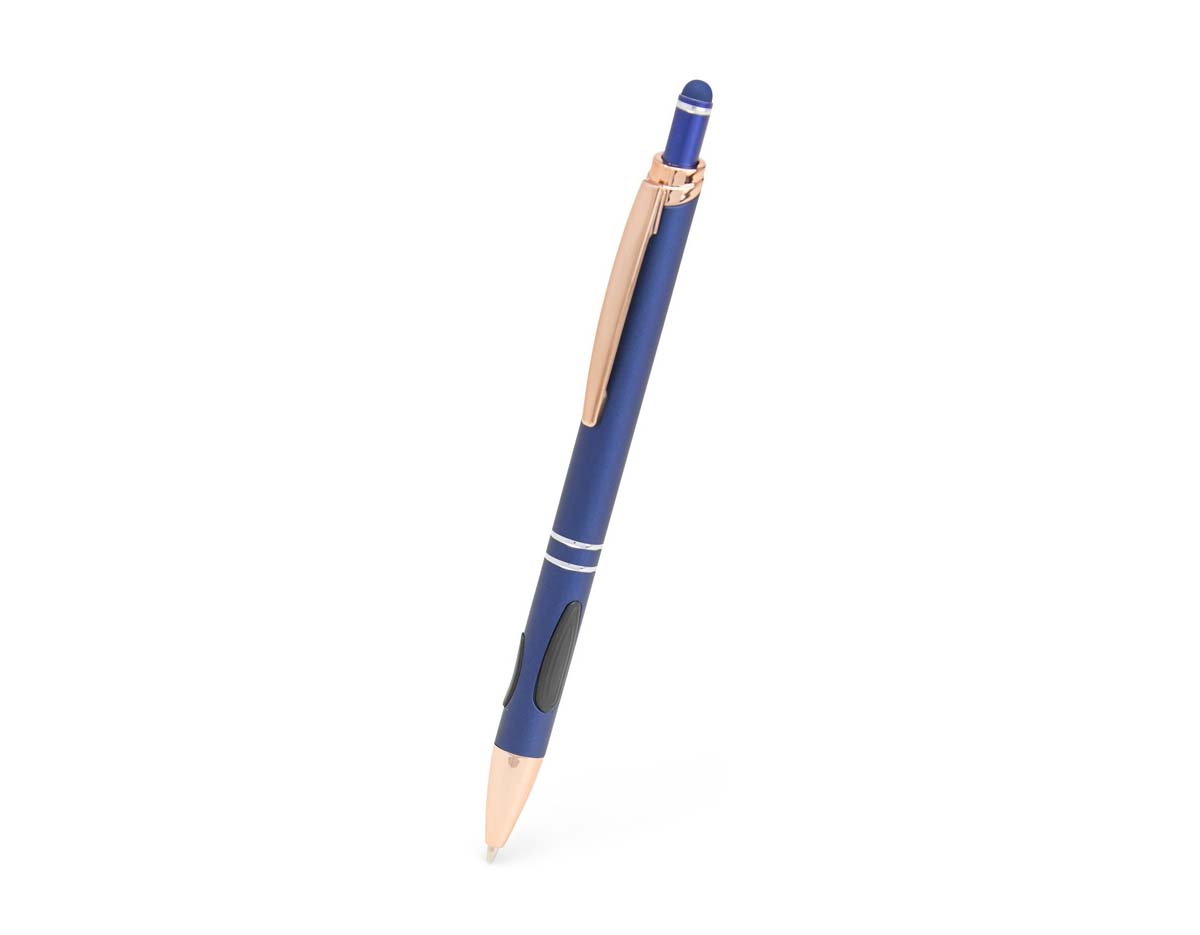 A elegância e o conforto combinados em uma única caneta esferográfica para garantir uma escrita mais agradável através da sua construção metálica e seu par de grips em borracha, além de ponta e clipe em plástico. Sua carga azul de 1.0 mm possui acionamento por clique com ponteira emborrachada que que permite seu uso como uma caneta touch para interação com smartphones, tablets e demais dispositivos de telas touchscreen.