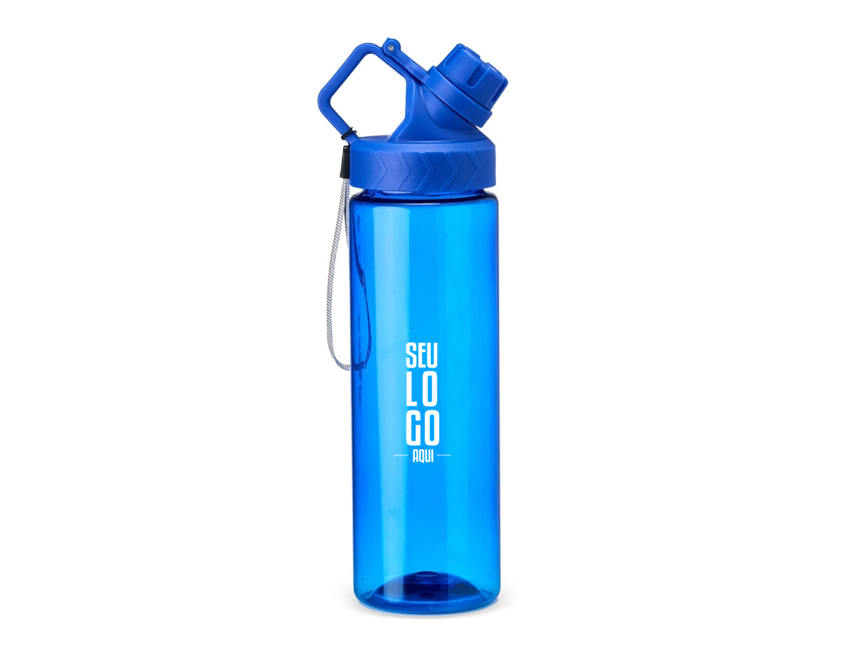 Squeeze de plástico com capacidade máxima de até 750ml. Com tampa rosqueável e articulada, o squeeze acompanha uma alça de nylon para facilitar o transporte, tornando-a uma peça prática e indispensável para uma hidratação regular para o dia a dia.