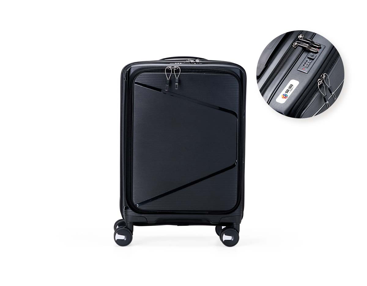 Mala de viagem com capacidade de 36L, fabricada em plástico PP resistente. Conta com compartimento frontal para notebook de até 15,6", bolsos internos com zíper e cinta compressora. Possui puxador ergonômico ajustável, alça de mão, cadeado TSA e 4 rodas silenciosas com giro 360° para facilitar a locomoção.