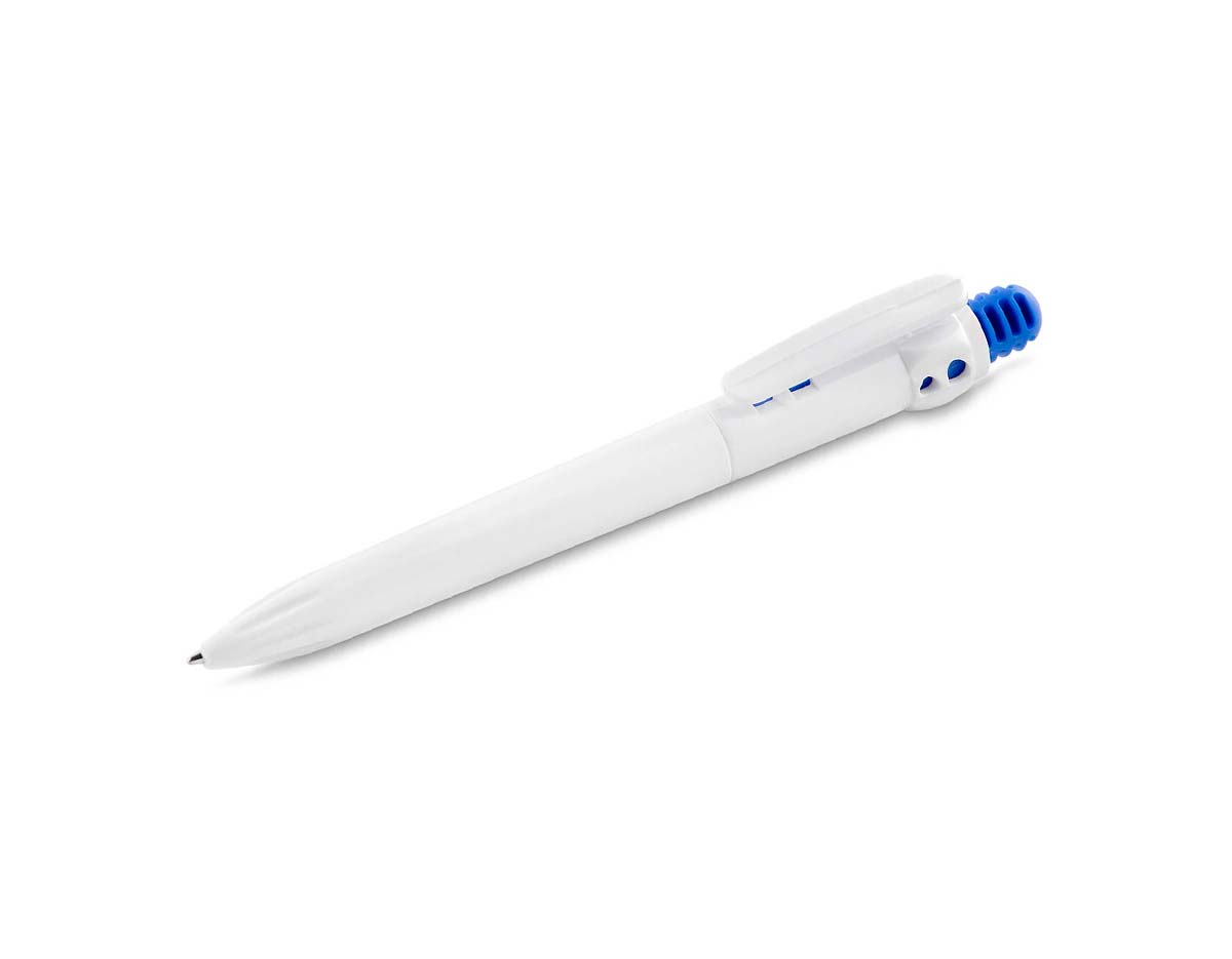 Caneta esferográfica retrátil feita em plástico, com grip emborrachado que proporciona mais conforto na escrita. Possui tinta azul e está disponível em diversas cores. É uma opção prática e versátil para o dia a dia, além de ser amplamente utilizada em ações promocionais.