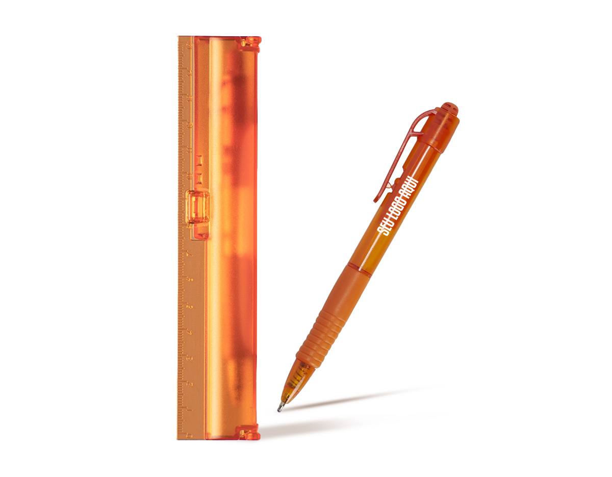 Um kit de estojo e caneta sob medida para se encaixar em qualquer rotina de trabalho ou estudos. O estojo de fácil abertura contém uma régua de 15 cm integrada à sua parte externa, ideal para tirar medidas no dia a dia. A caneta possui carga esferográfica azul de 1,0 mm e acionamento por clique, além de contar com grip emborrachado para deixar a escrita mais suave e precisa.