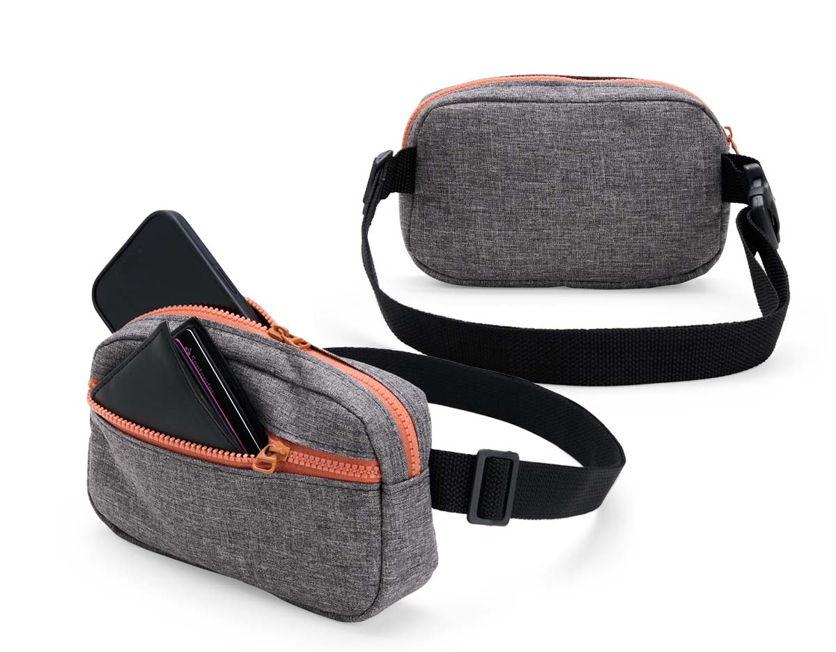 Pochete compacta e resistente, feita em Oxford impermeável. Possui compartimento principal e bolso externo, ambos com zíper, ideais para itens pessoais como celular, carteira e chaves. Conta com alça ajustável em nylon e engate rápido, possibilitando o uso na cintura, transversal ou no ombro.