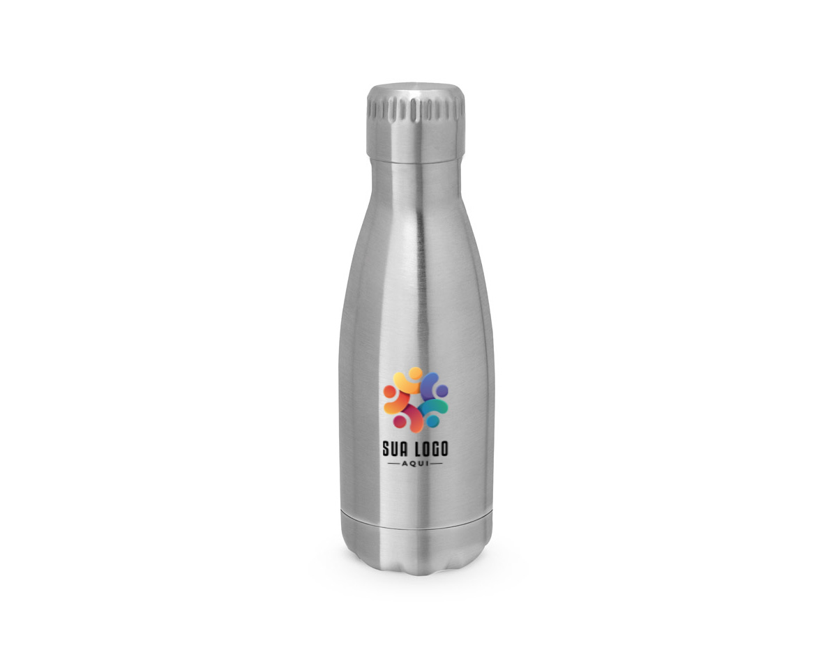 Garrafa térmica para sublimação, fabricada em aço inox com parede dupla e isolamento a vácuo. A tampa possui sistema de vedação que contribui para manter a temperatura por mais tempo. Capacidade de até 380ml.