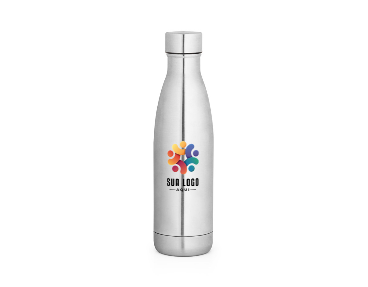 Garrafa para sublimação em aço inox com parede dupla, isolada a vácuo. A tampa incorpora um sistema de vácuo para melhor conservação da temperatura. Capacidade até 800 mL. Fornecido em caixa presente. Certificação EU Food Grade.