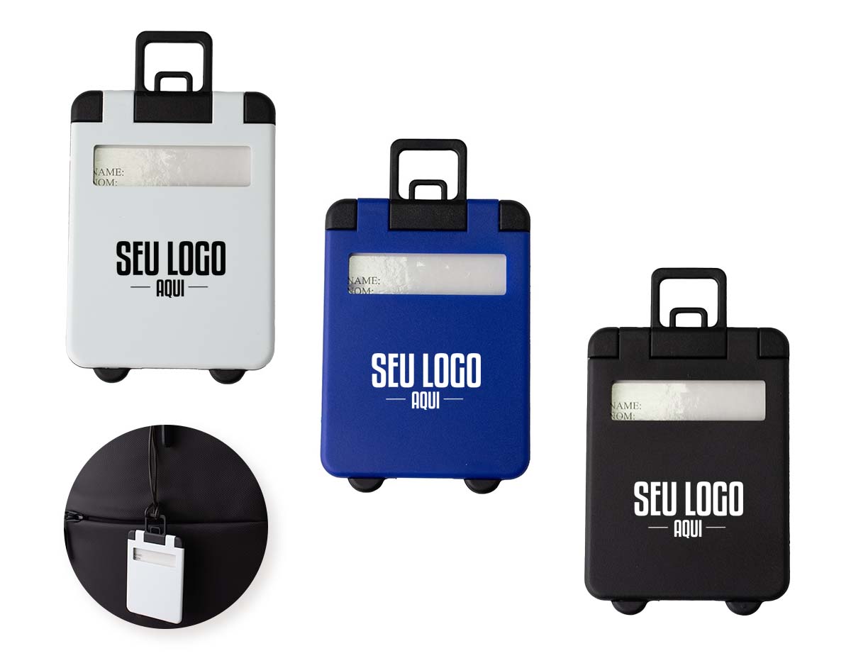 Tag identificador de bagagem em plástico resistente, ideal para viagens com mais segurança e praticidade. Acompanha cordão de silicone flexível e durável, facilitando a fixação em malas e mochilas. Um brinde funcional e de grande utilidade, que reforça sua marca em movimento, em aeroportos, rodoviárias e no dia a dia de seus clientes.