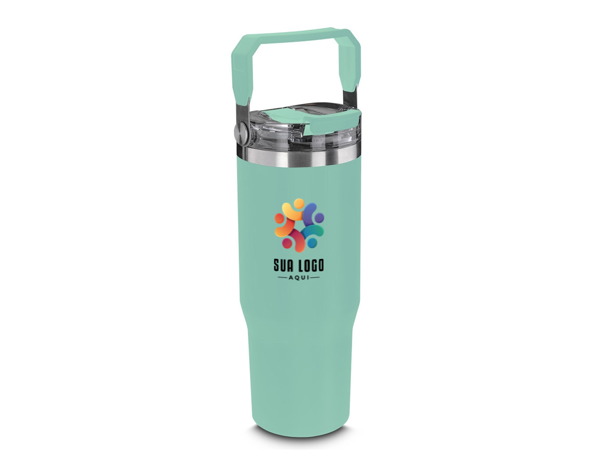 Garrafa térmica de aço inox com parede dupla e capacidade de até 900ml. Possui tampa rosqueável com alça plástica para transporte e anel de silicone para vedação segura. Conta com duas opções de uso: hidratação por canudo ou bico, garantindo praticidade e conforto. Ideal para manter suas bebidas na temperatura ideal com estilo.