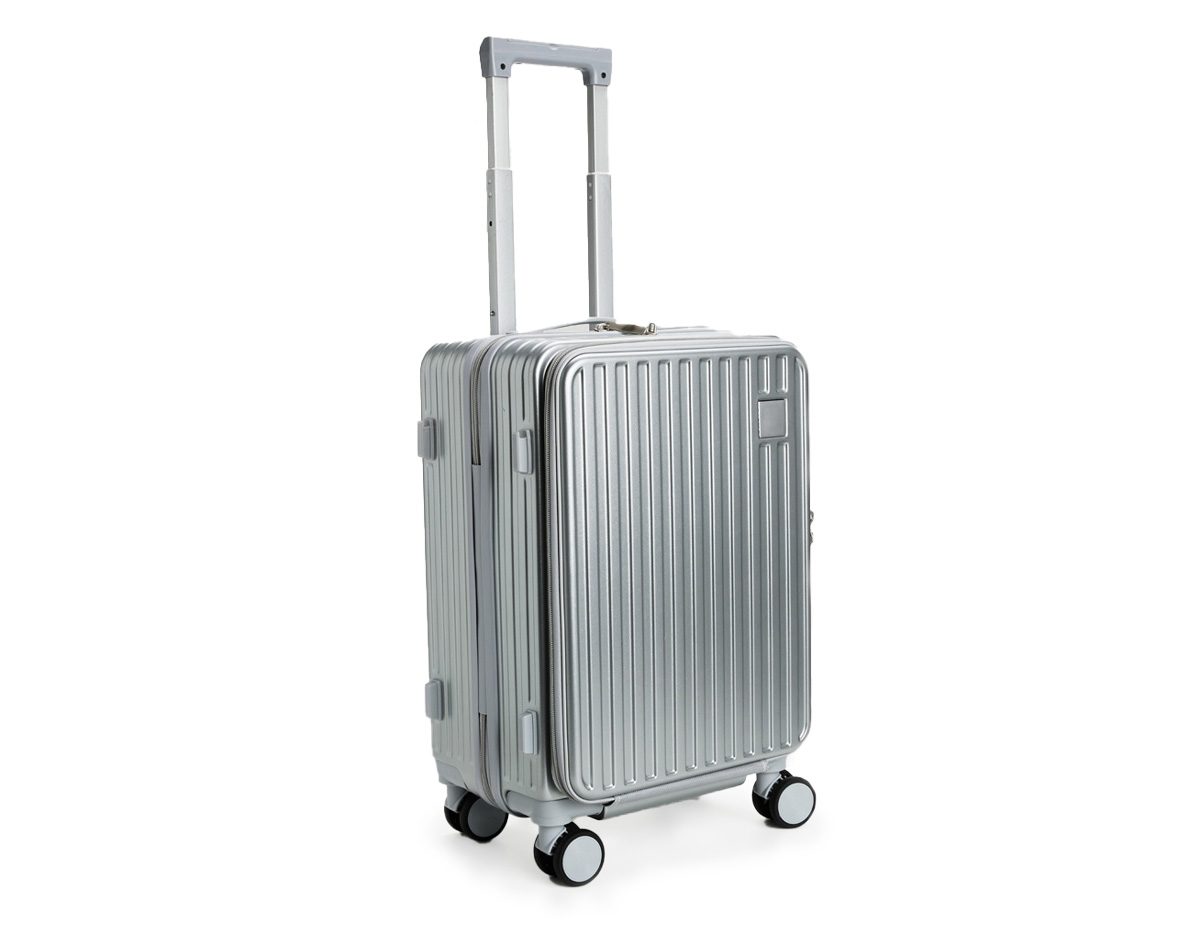 Mala de viagem feita em policarbonato (PC) com capacidade de até 32 litros. Apresenta compartimentos internos de difernetes tamanhos, incluindo um bolso telado e outro em plástico para itens molhados. Possui alça superior, alça lateral, puxador retrátil ajustável em dois níveis, quatro rodinhas com rotação de 360 graus, suporte para copo ou garrafa, quatro apoios laterais e cadeado numérico TSA. Dispõe ainda de compartimento frontal com três bolsos em tamanhos variados.