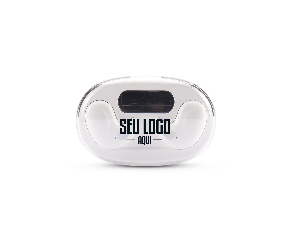 Fones de ouvido intra-auriculares sem fio, com estrutura leve e compacta em plástico e conexão via Bluetooth 5.3, garantindo estabilidade durante o uso. Possui estojo de carregamento com display de LED para visualizar o nível de carga. Acompanha cabo USB-C.