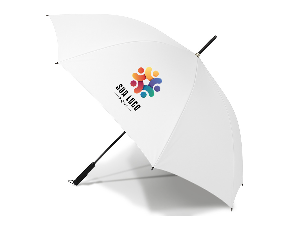 Guarda-chuva em poliéster com abertura automática, estrutura metálica reforçada de oito varetas e pegador em plástico anatômico. Possui alça de nylon fixa na extremidade, garantindo praticidade no transporte. Um brinde elegante e funcional que oferece proteção e destaca sua marca em qualquer ocasião.