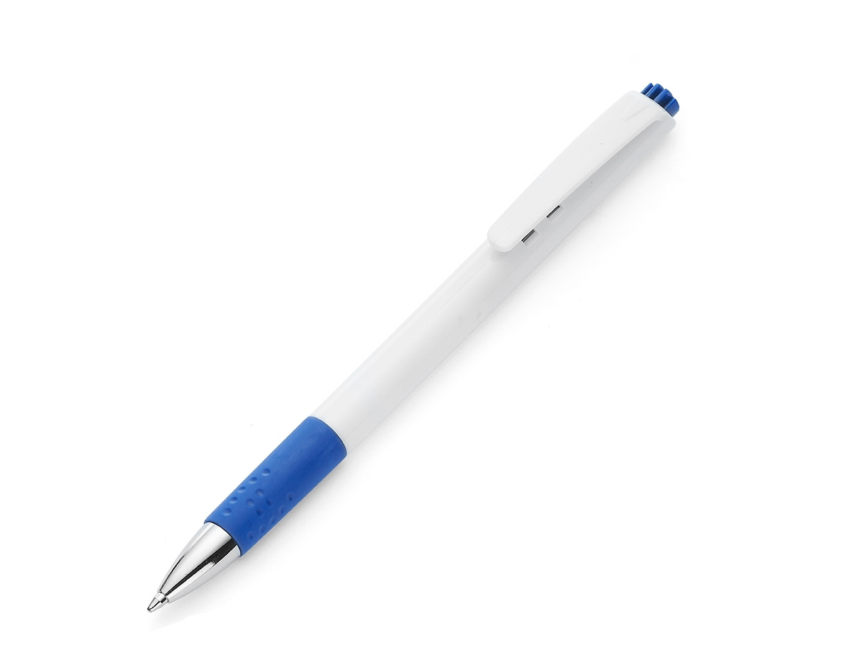 Caneta plástica com detalhe emborrachado que oferece conforto na escrita. Possui carga esferográfica azul e acionamento por clique, garantindo praticidade no uso diário. Um brinde corporativo funcional e moderno, ideal para destacar sua marca.