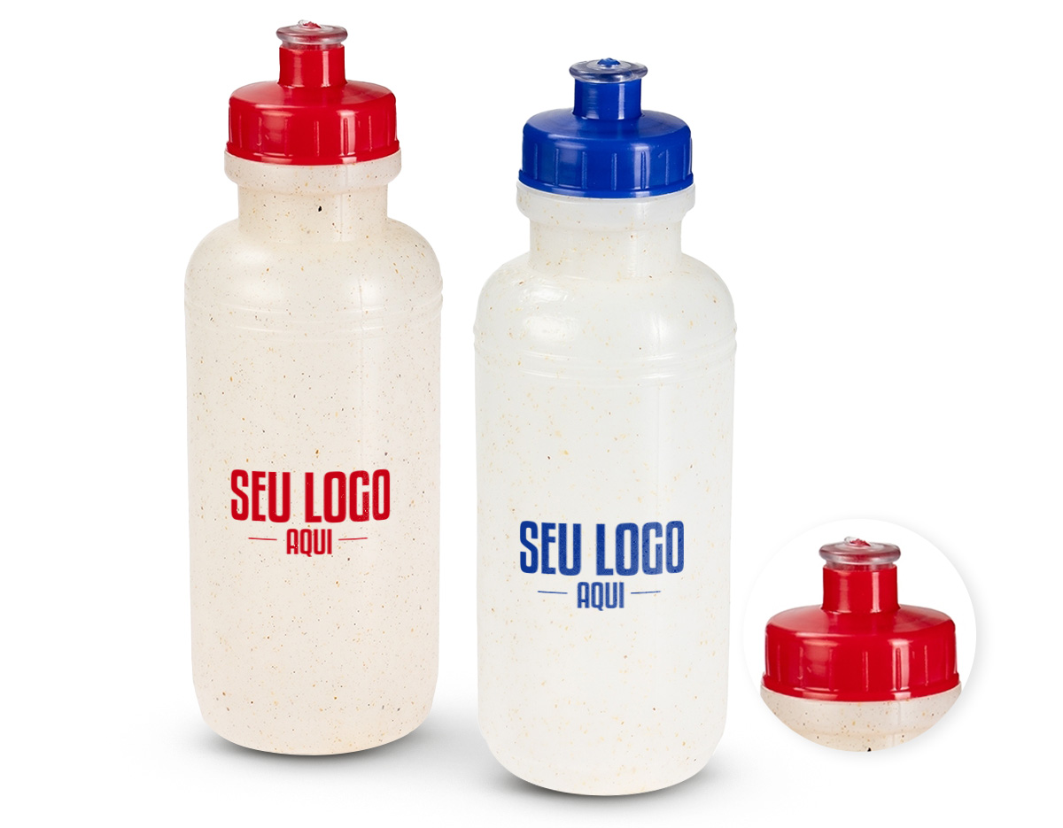 Squeeze produzido em plástico polietileno (PE) com adição de fibra de arroz, unindo resistência e apelo sustentável. Possui capacidade máxima de 500 ml e tampa rosqueável com bico de silicone, que facilita o consumo no dia a dia. Um brinde corporativo funcional, ecológico e ideal para promover sua marca com consciência ambiental.