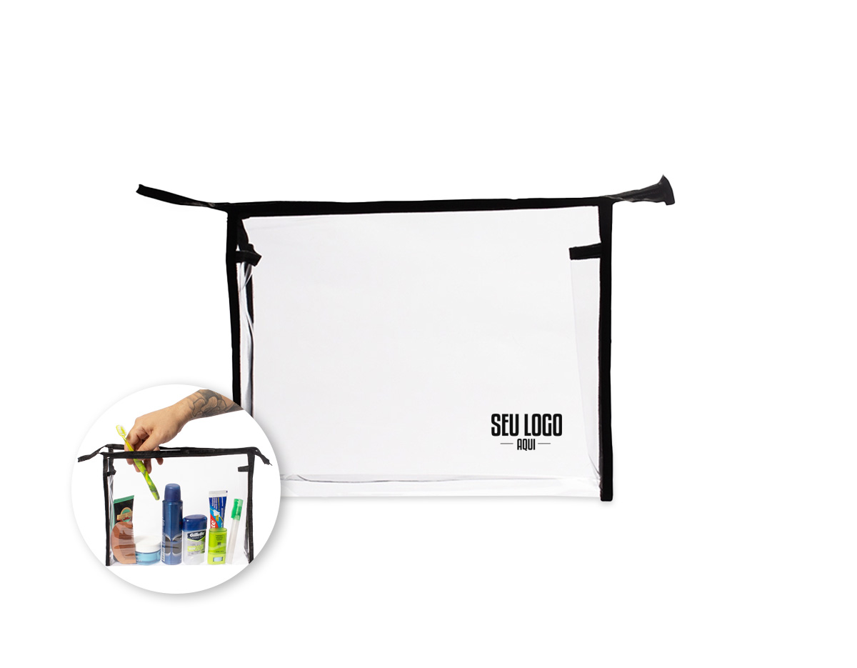 Nécessaire confeccionada em PVC transparente, ideal para organização prática e visualização rápida do conteúdo. Possui fechamento em zíper que garante segurança no armazenamento, além de detalhes em nylon que reforçam a estrutura e agregam melhor acabamento. Conta com pequena alça lateral, facilitando o transporte e o manuseio no dia a dia. Versátil, adapta-se a diferentes usos, como itens de higiene, maquiagem ou acessórios. Um brinde corporativo funcional e de ampla aceitação, que une praticidade, leveza e boa exposição de marca em diferentes contextos.