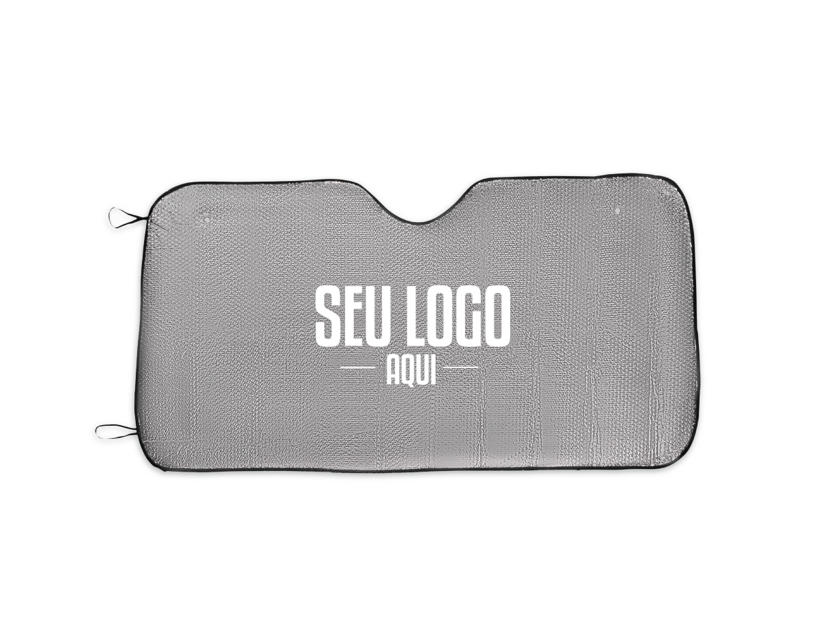 Protetor de para-brisa dobrável confeccionado em alumínio reflexivo, ideal para reduzir o calor interno do veículo. Possui bordas em nylon, par de elásticos fixos para mantê-lo dobrado quando fora de uso e acompanha duas ventosas para fixação no vidro. Um brinde corporativo funcional, prático e de grande utilidade no dia a dia.