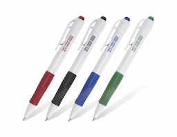 Caneta plástica com carga preta e design funcional e confortável, conta com detalhe emborrachado que proporciona melhor pegada durante a escrita. Possui carga esferográfica preta de 1.0 mm e acionamento por clique, garantindo praticidade no uso diário. Um brinde corporativo versátil, ideal para ações promocionais, eventos e divulgação da marca.