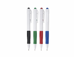 Caneta plástica com carga preta e design funcional e confortável, conta com detalhe emborrachado que proporciona melhor pegada durante a escrita. Possui carga esferográfica preta de 1.0 mm e acionamento por clique, garantindo praticidade no uso diário. Um brinde corporativo versátil, ideal para ações promocionais, eventos e divulgação da marca.